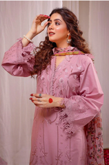 A woman in a pink Pakistani dress stands elegantly