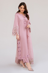 Elegant pink suit adorned with detailed embroidery, highlighting fine craftsmanship and a stylish design.
