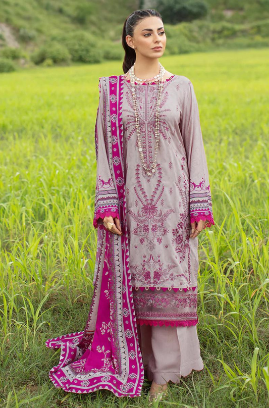 Jazmin Unstitched 3 piece lawn embroidered suit D555